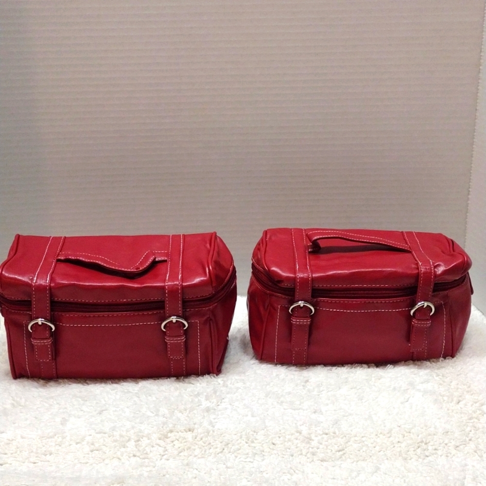 Red Avon Faux Leather Makeup Toiletries Travel Bag Lot of 2